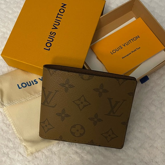 Designer LV Leather Bifold Men Wallet Brown ( Made in Italy )