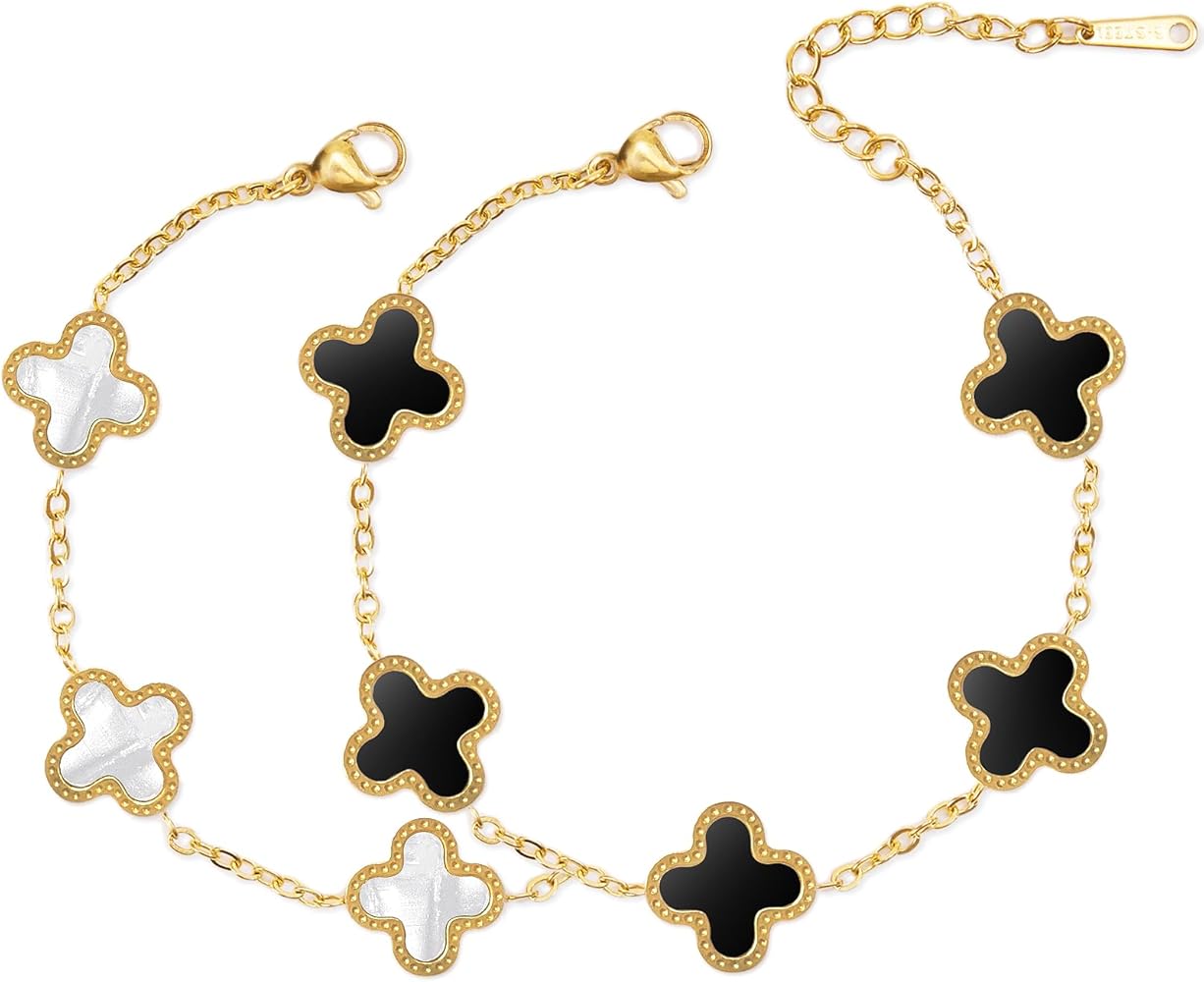 Elegant White Clover Bracelet – Gold Stainless Steel | Premium Shine