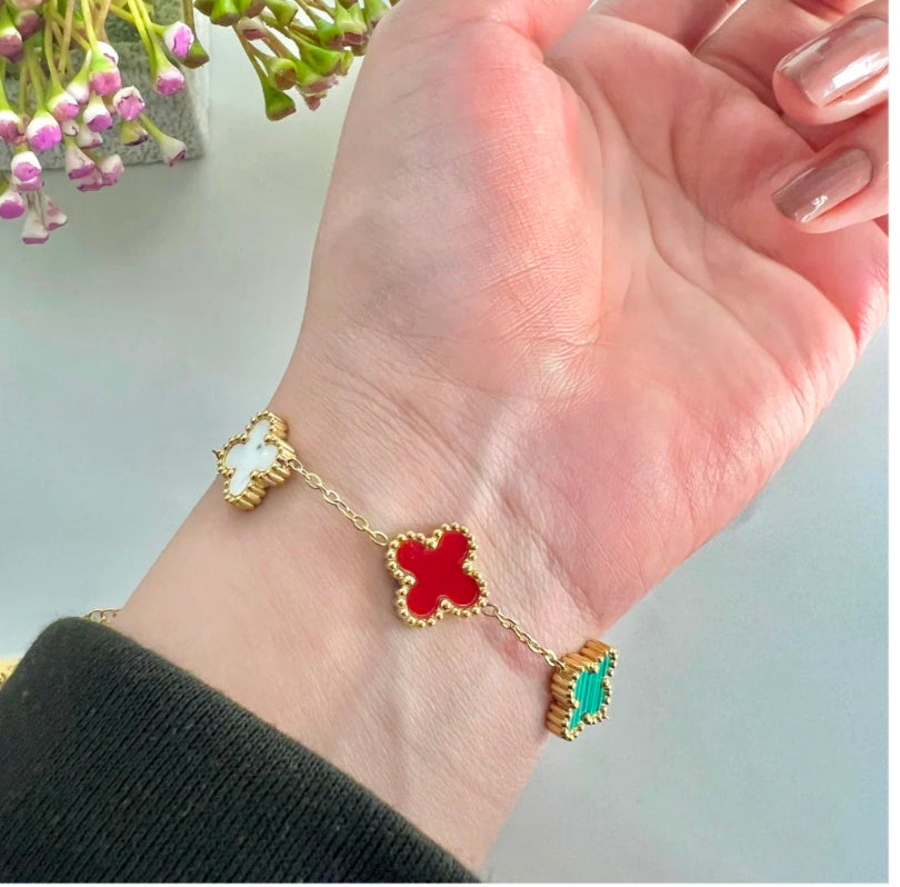 Multicolor Clover Bracelet – 5-Stone Premium 316L Stainless Steel