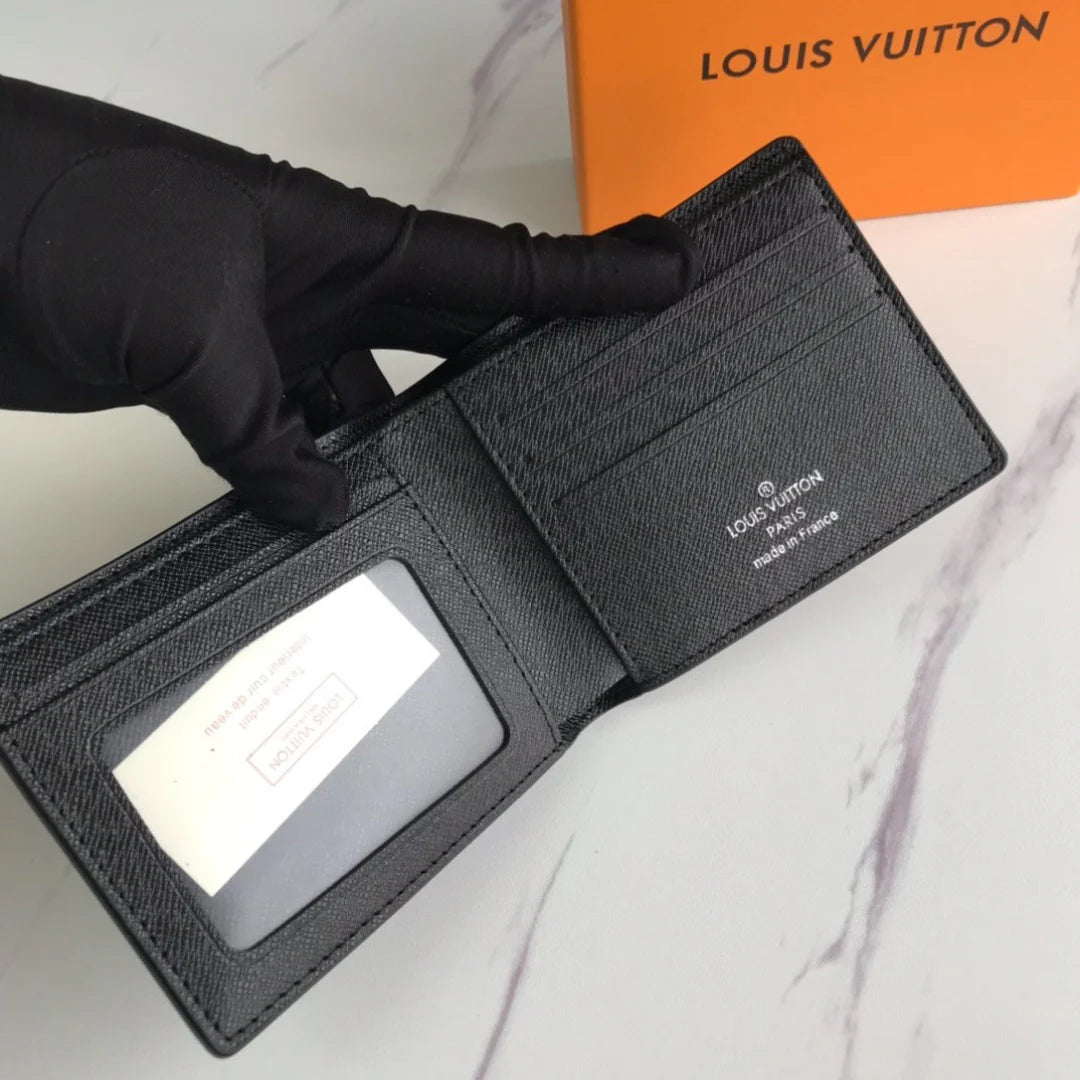 Designer LV Bifold Men Wallet Textured Black ( Made in Italy )