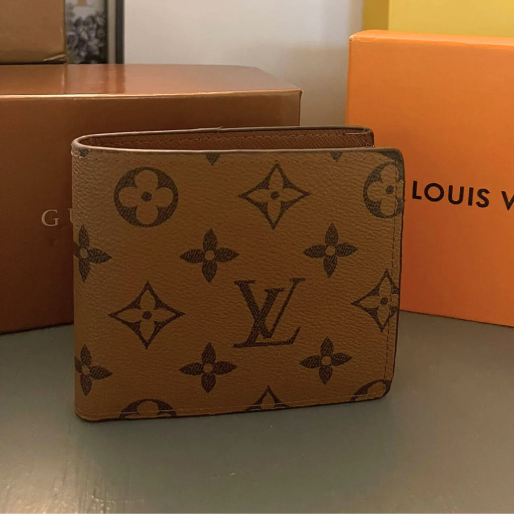 Designer LV Leather Bifold Men Wallet Brown ( Made in Italy )